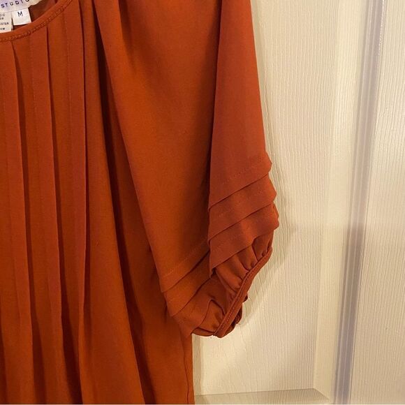 Max Studio Orange Pleated 3/4 Sleeve Blouse - Picture 3 of 9